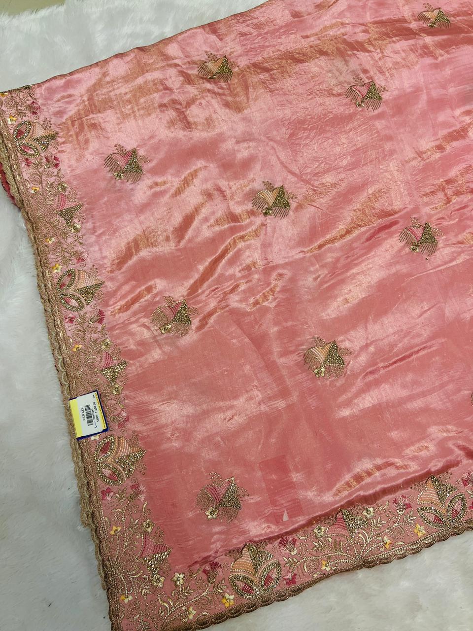 Pink Heavy Embroidered Soft Silk Saree