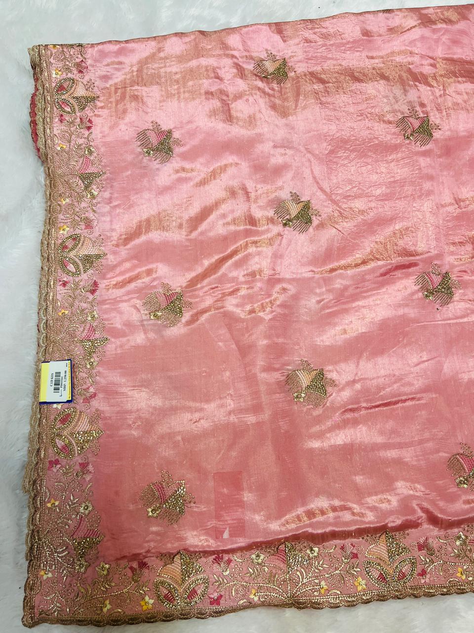 Pink Heavy Embroidered Soft Silk Saree