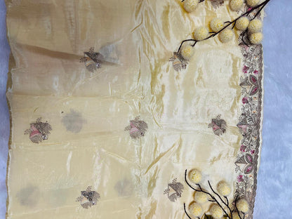 Yellow Heavy Embroidered Soft Silk Saree