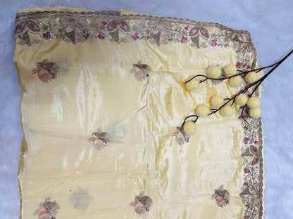 Yellow Heavy Embroidered Soft Silk Saree