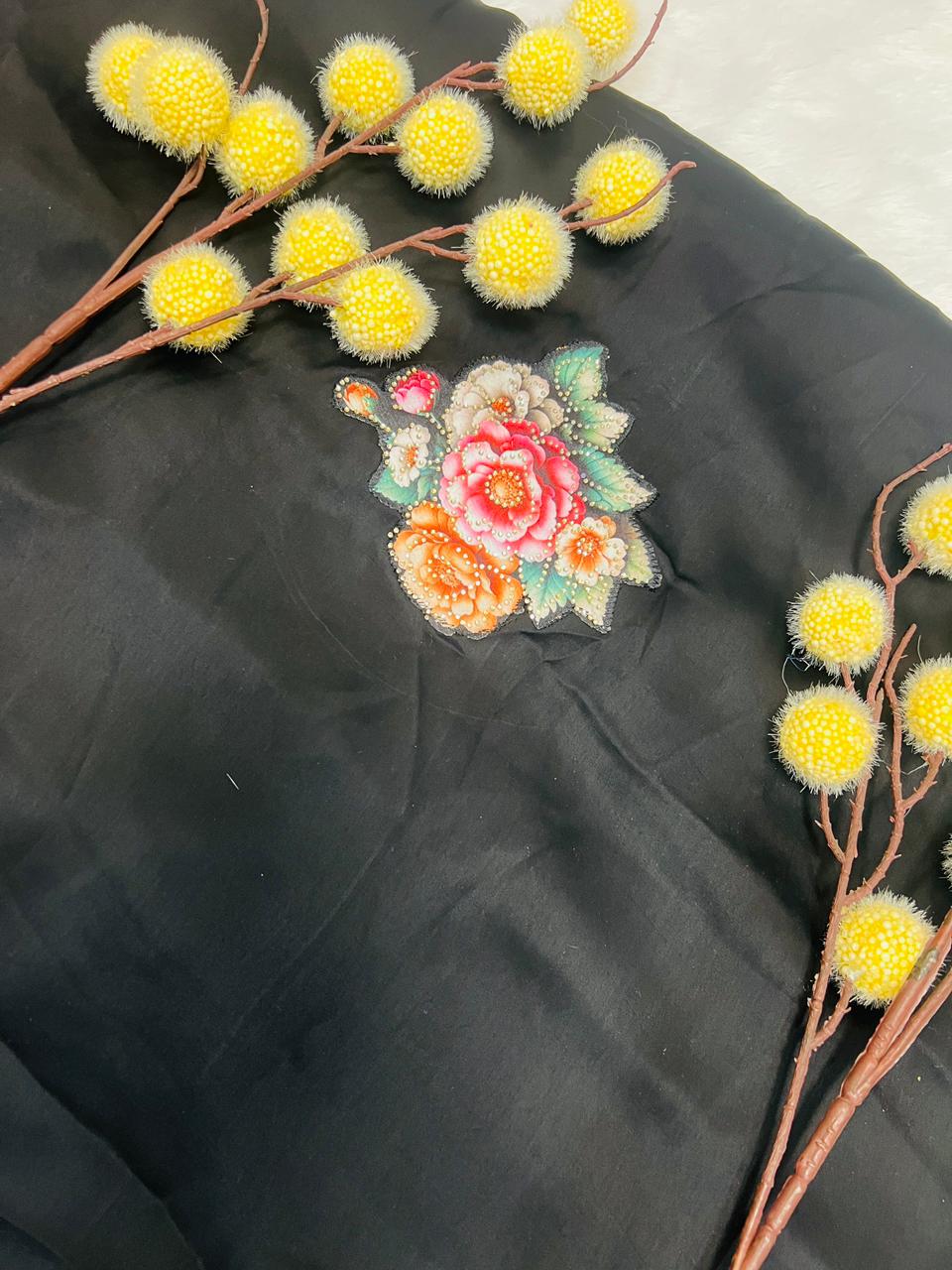 Black Embroidered Floral Motif Saree