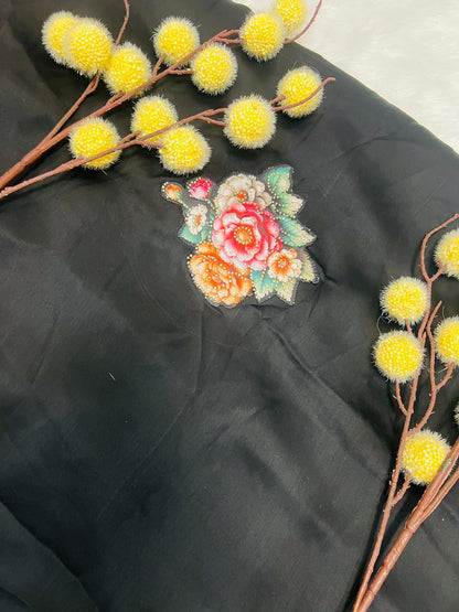Black Embroidered Floral Motif Saree