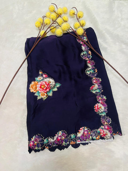 Purple Embroidered Floral Motif Saree