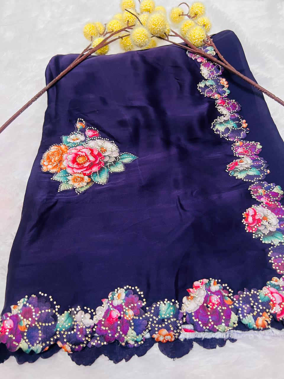 Purple Embroidered Floral Motif Saree