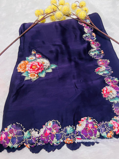 Purple Embroidered Floral Motif Saree