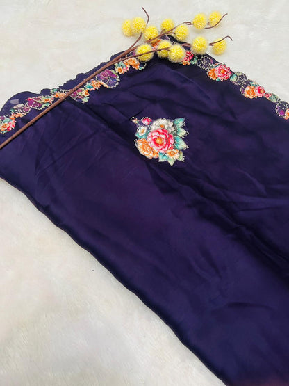 Purple Embroidered Floral Motif Saree
