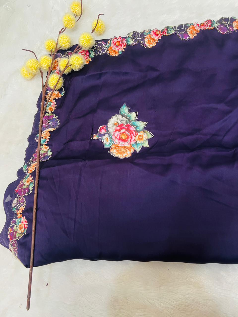 Purple Embroidered Floral Motif Saree