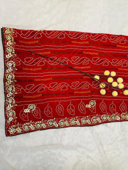 Chunadi Bandhej Saree with Stone Border