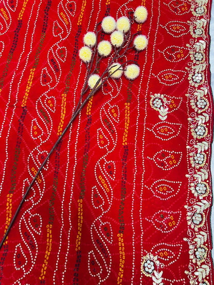 Chunadi Bandhej Saree with Stone Border