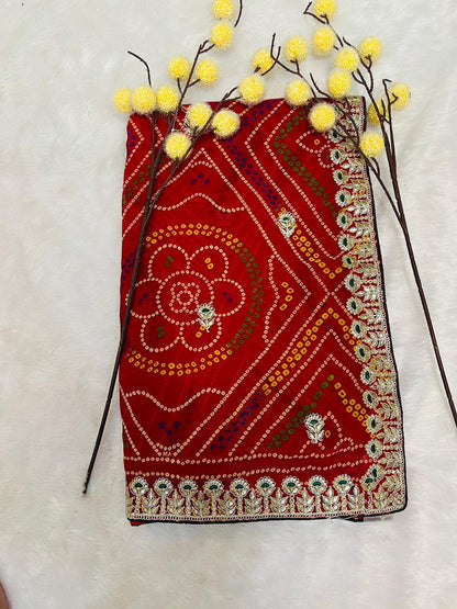Chunadi Bandhej Saree with Heavy Embroidered Borde