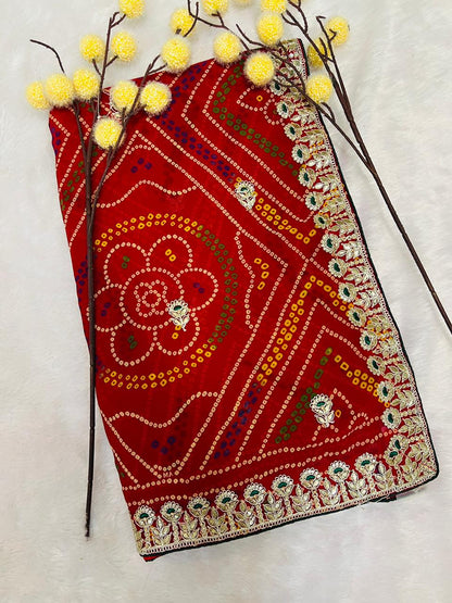 Chunadi Bandhej Saree with Heavy Embroidered Borde