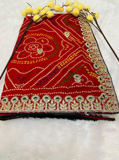 Chunadi Bandhej Saree with Heavy Embroidered Borde