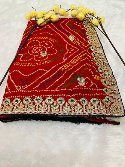 Chunadi Bandhej Saree with Heavy Embroidered Borde
