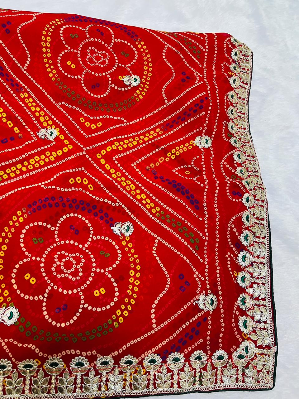 Chunadi Bandhej Saree with Heavy Embroidered Borde