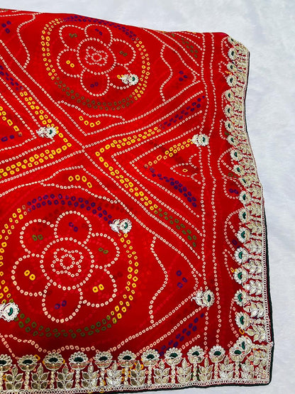 Chunadi Bandhej Saree with Heavy Embroidered Borde