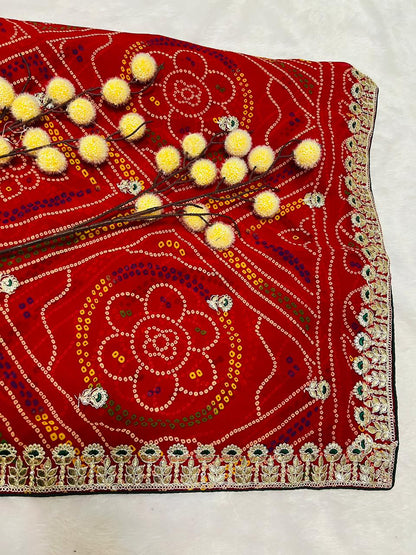 Chunadi Bandhej Saree with Heavy Embroidered Borde