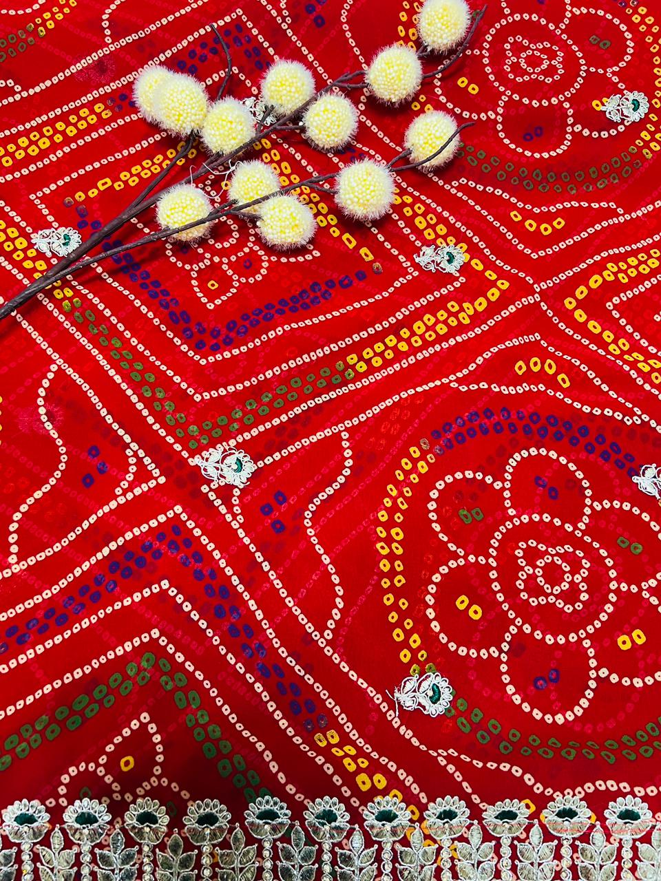 Chunadi Bandhej Saree with Heavy Embroidered Borde