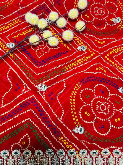 Chunadi Bandhej Saree with Heavy Embroidered Borde