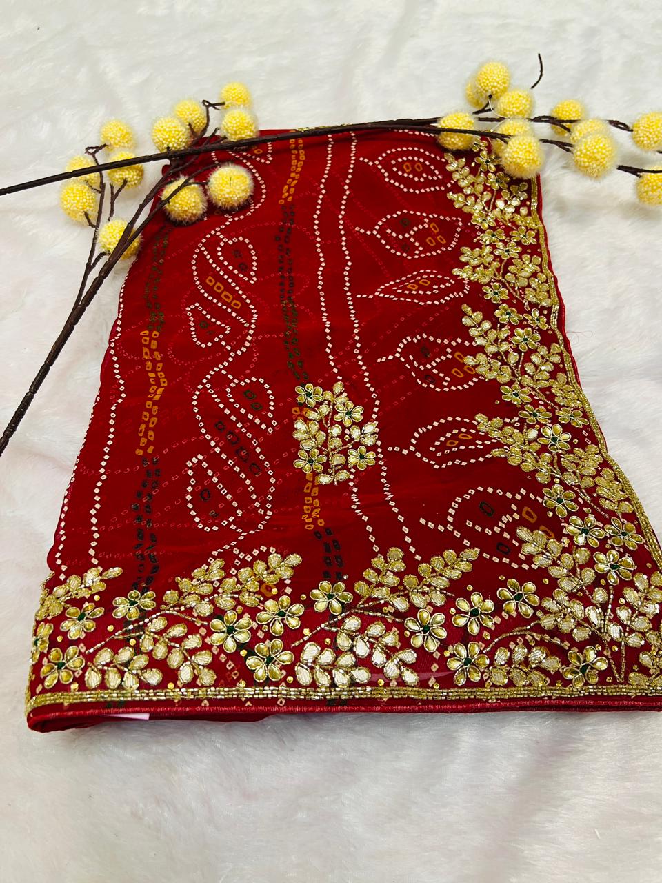 Designer Chunadi Bandhej Saree