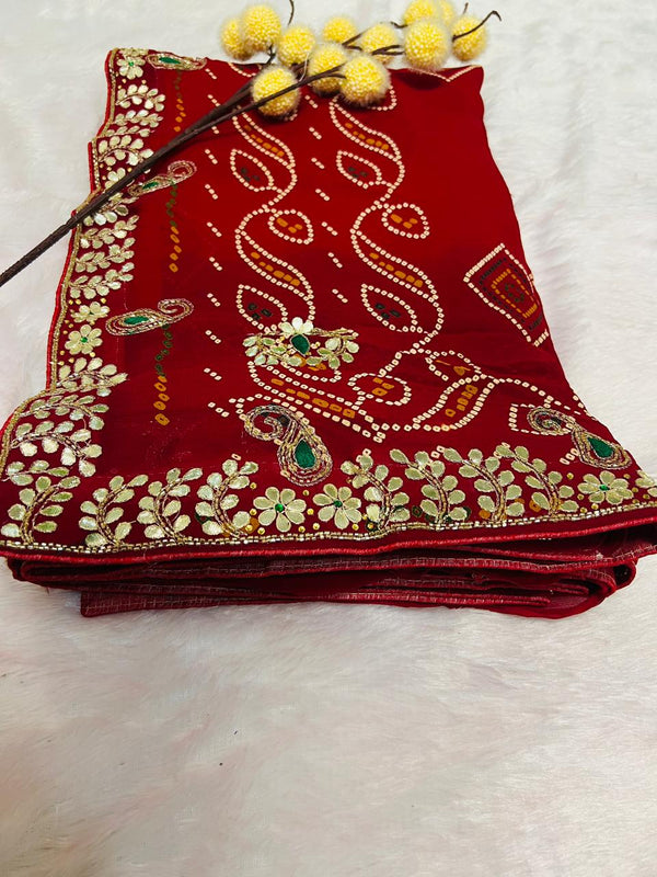 Chunadi Dual Tone Bandhej Saree