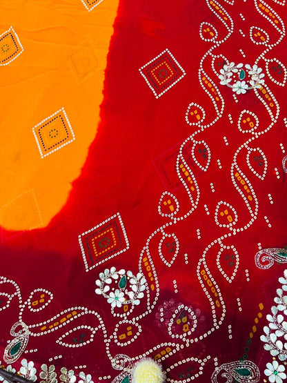 Chunadi Dual Tone Bandhej Saree