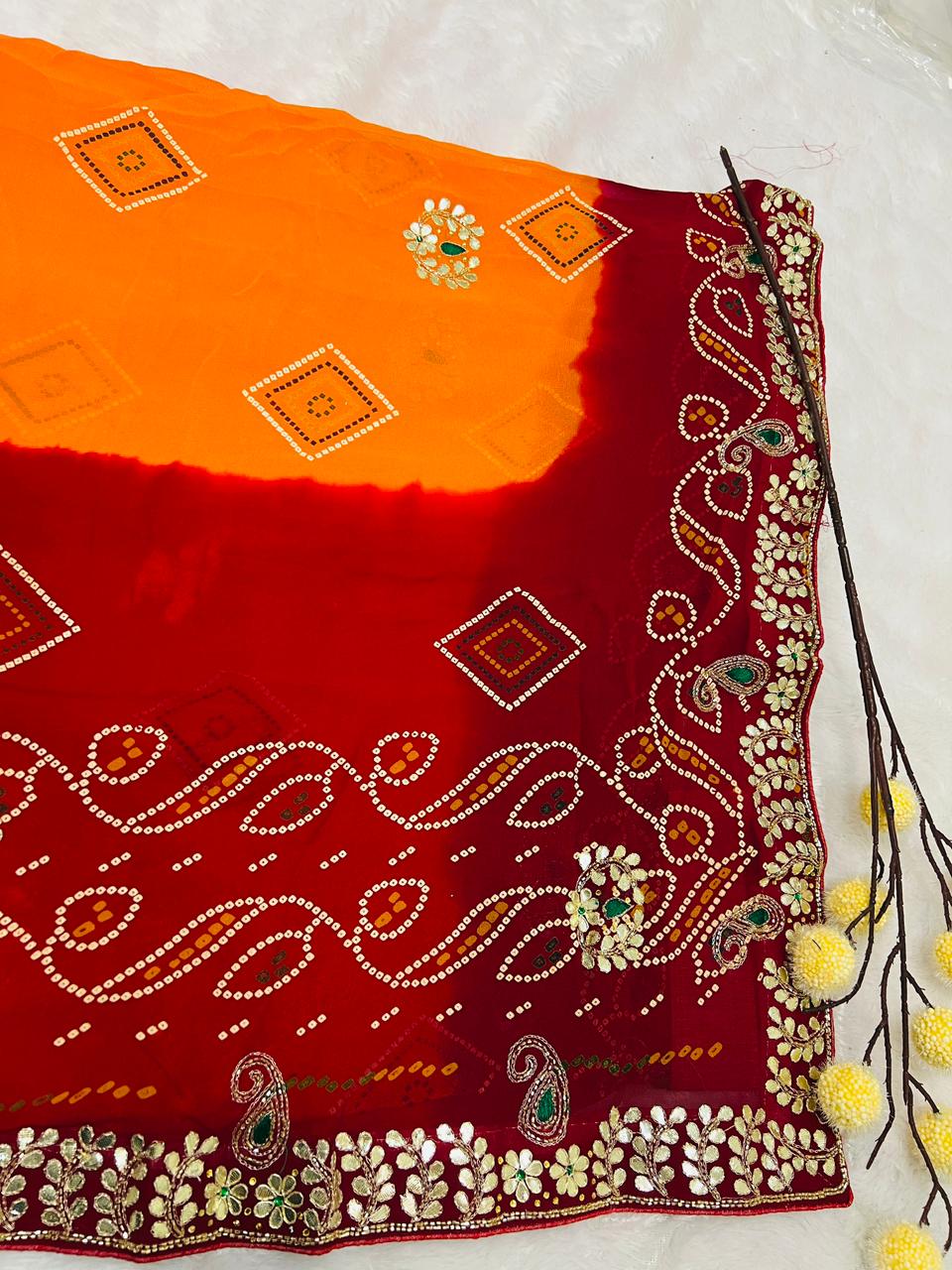 Chunadi Dual Tone Bandhej Saree