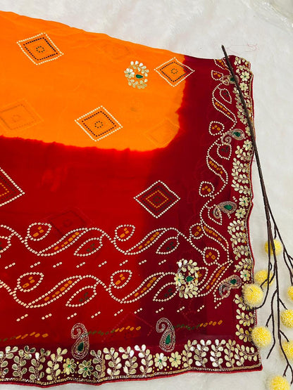 Chunadi Dual Tone Bandhej Saree