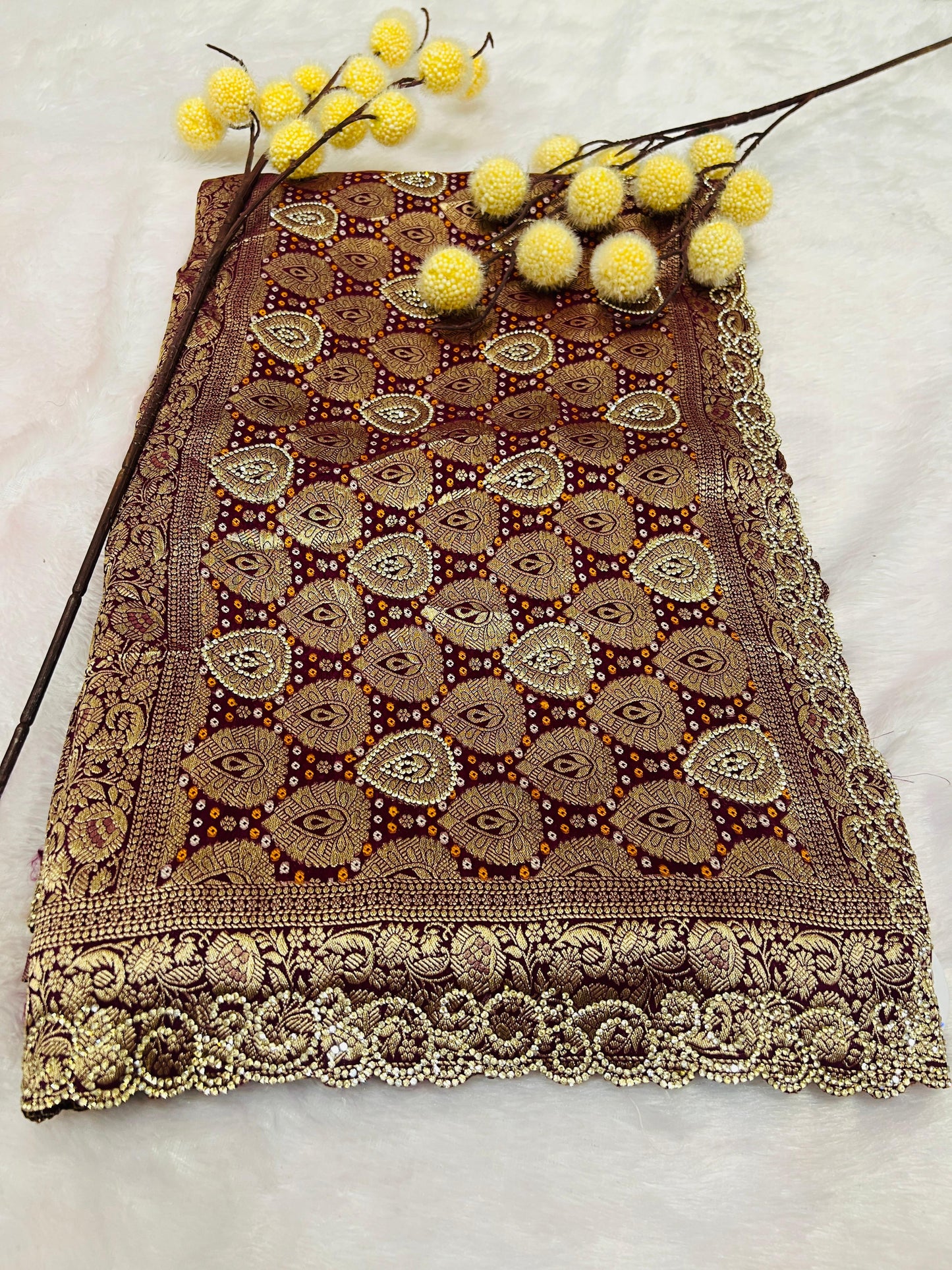 Maroon Banarasi Leaf Jaal Saree