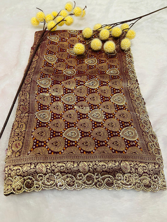 Maroon Banarasi Leaf Jaal Saree