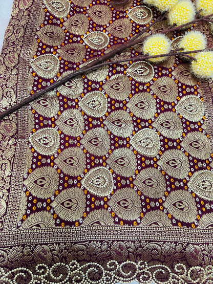 Maroon Banarasi Leaf Jaal Saree
