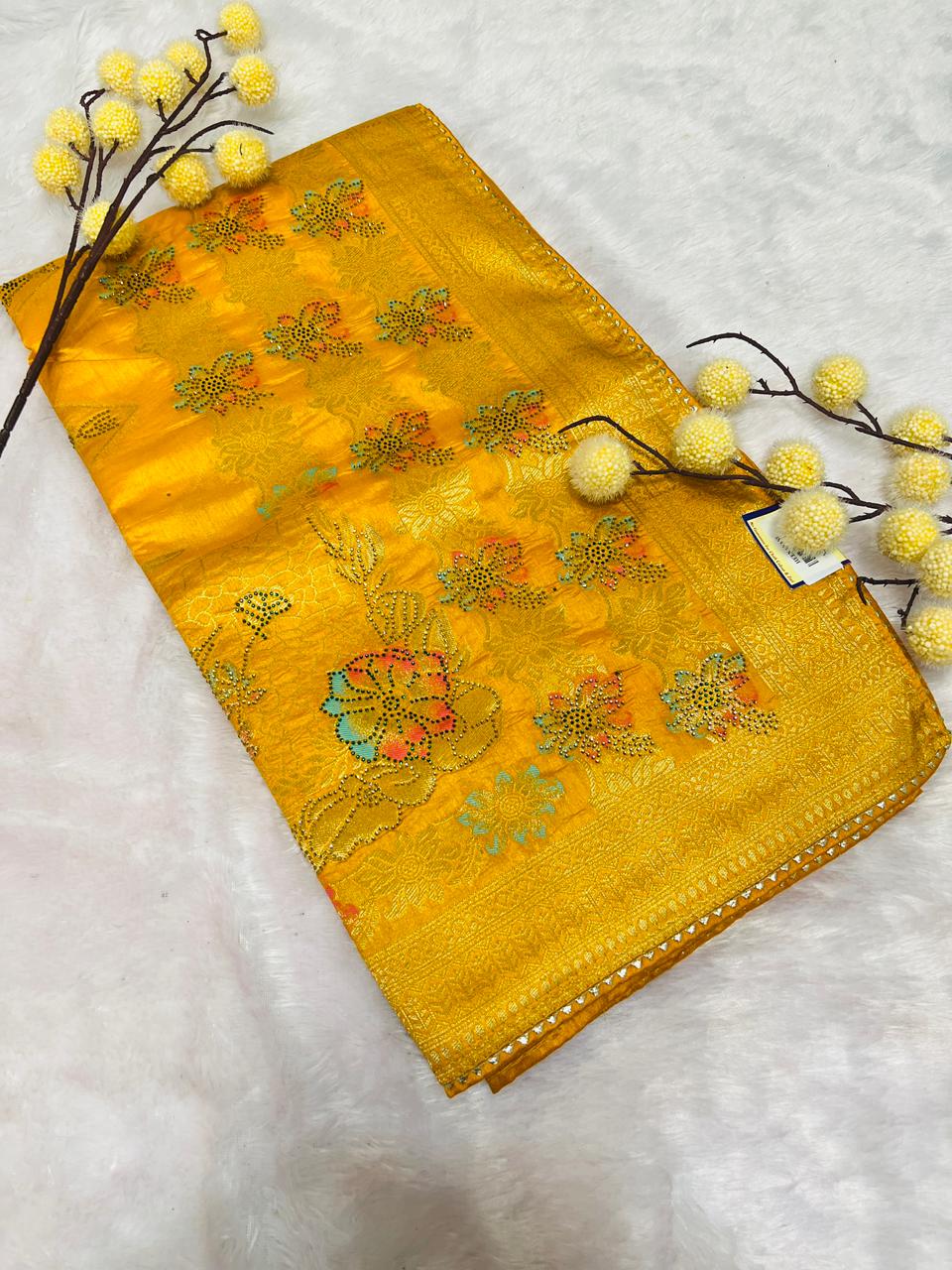 Yellow Banarasi Floral Butta Saree
