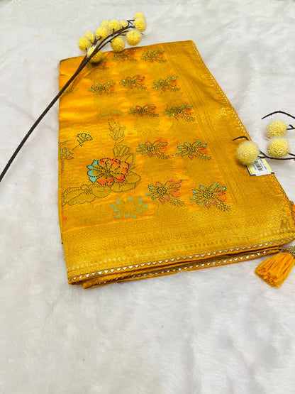 Yellow Banarasi Floral Butta Saree