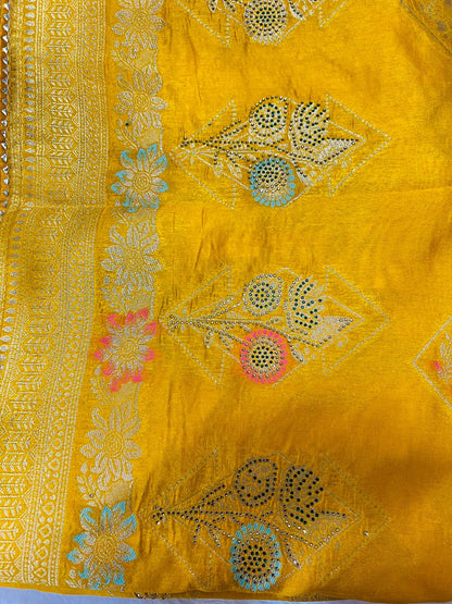 Yellow Banarasi Floral Butta Saree