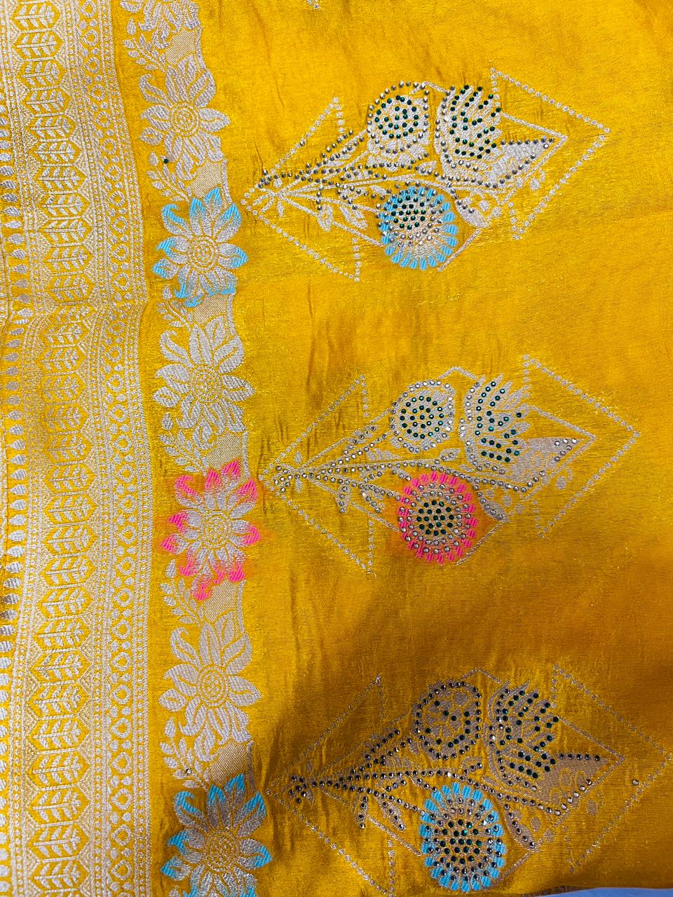 Yellow Banarasi Floral Butta Saree