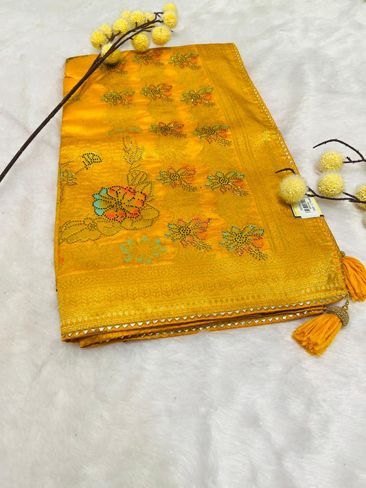 Yellow Banarasi Floral Butta Saree