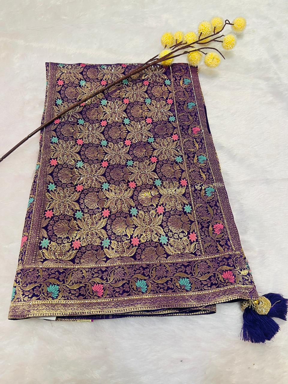 Royal Blue Banarasi Meenakari Saree