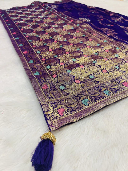 Royal Blue Banarasi Meenakari Saree