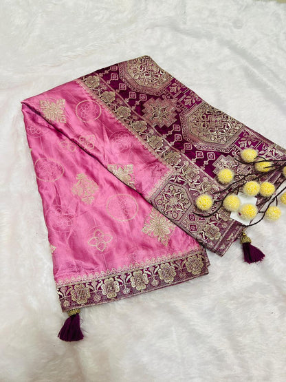 Premium Banarasi Katan Silk Saree with Dual-Tone Pink