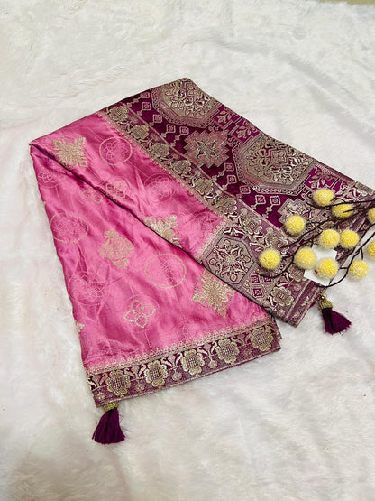 Premium Banarasi Katan Silk Saree with Dual-Tone Pink