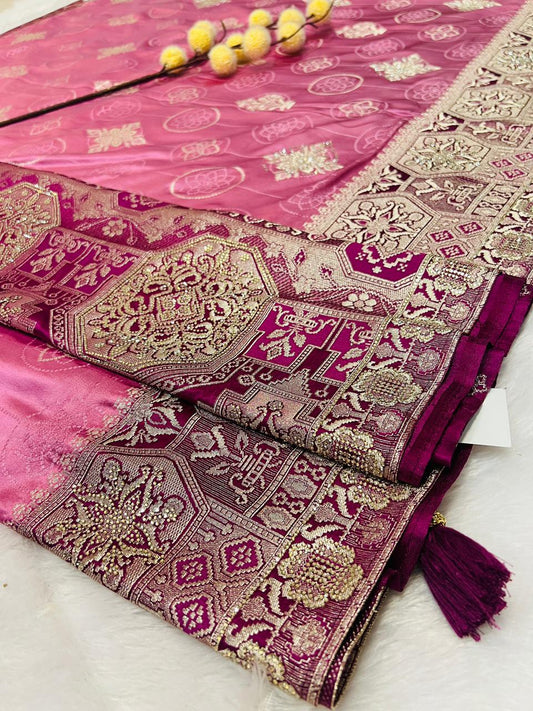 Premium Banarasi Katan Silk Saree with Dual-Tone Pink