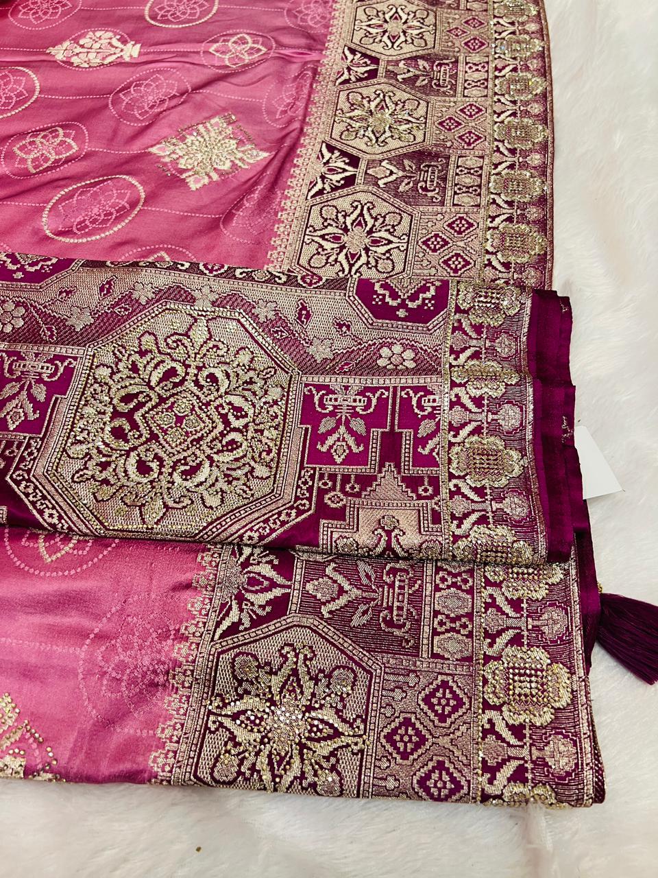 Premium Banarasi Katan Silk Saree with Dual-Tone Pink