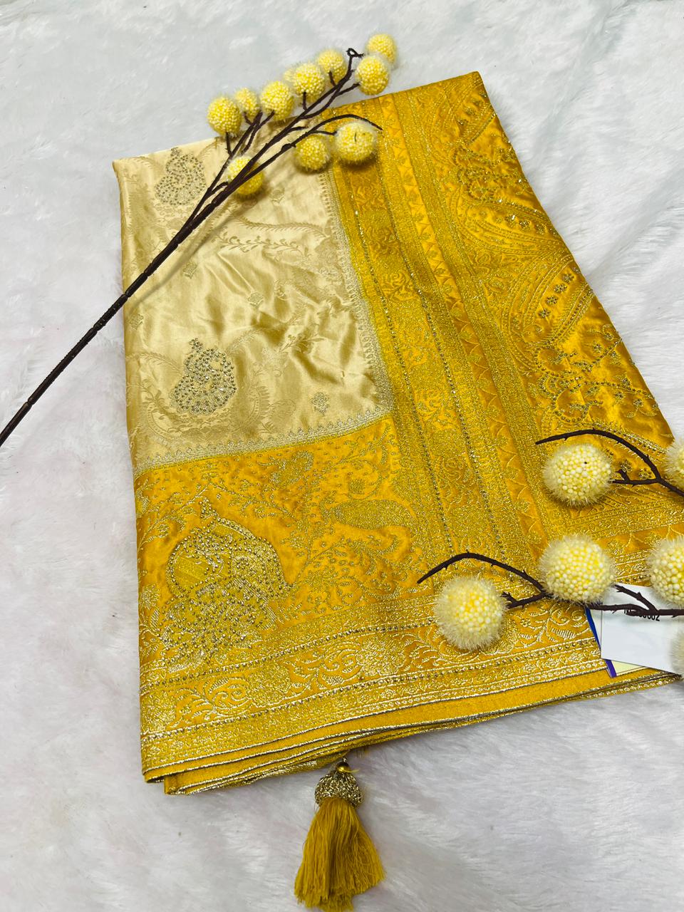 Banarasi Silk Saree in Yellow with Zari Weaving