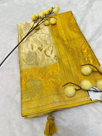 Banarasi Silk Saree in Yellow with Zari Weaving
