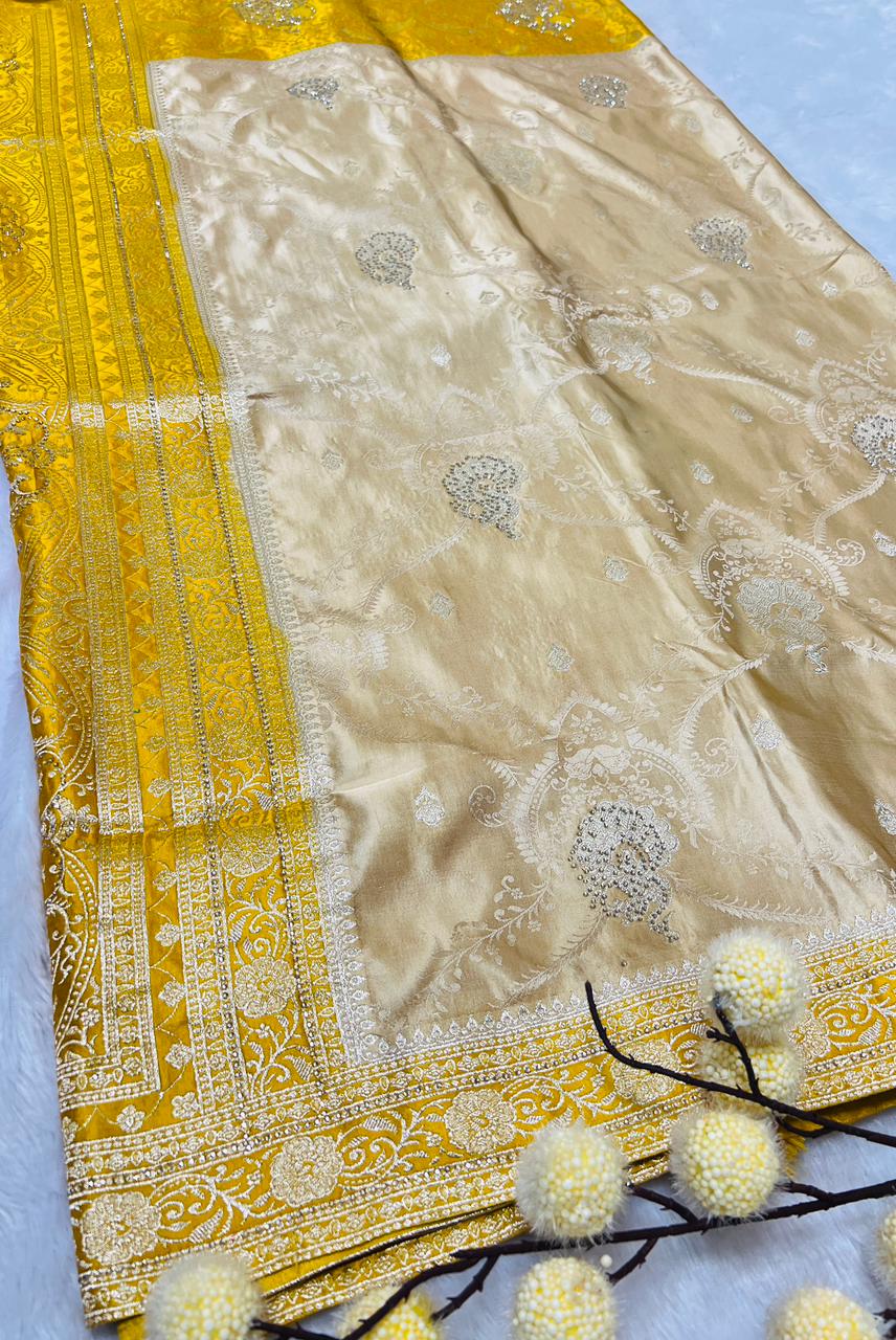 Banarasi Silk Saree in Yellow with Zari Weaving