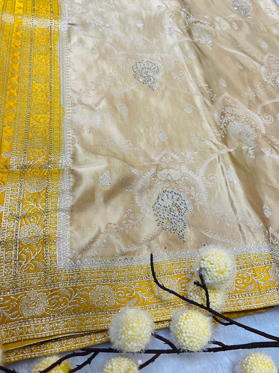 Banarasi Silk Saree in Yellow with Zari Weaving