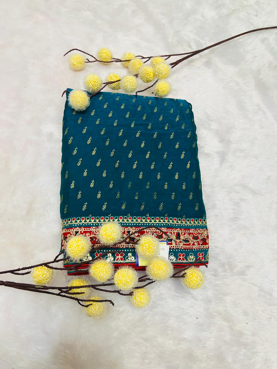 Bottle Green Silk Saree with Zari Boota Weaving