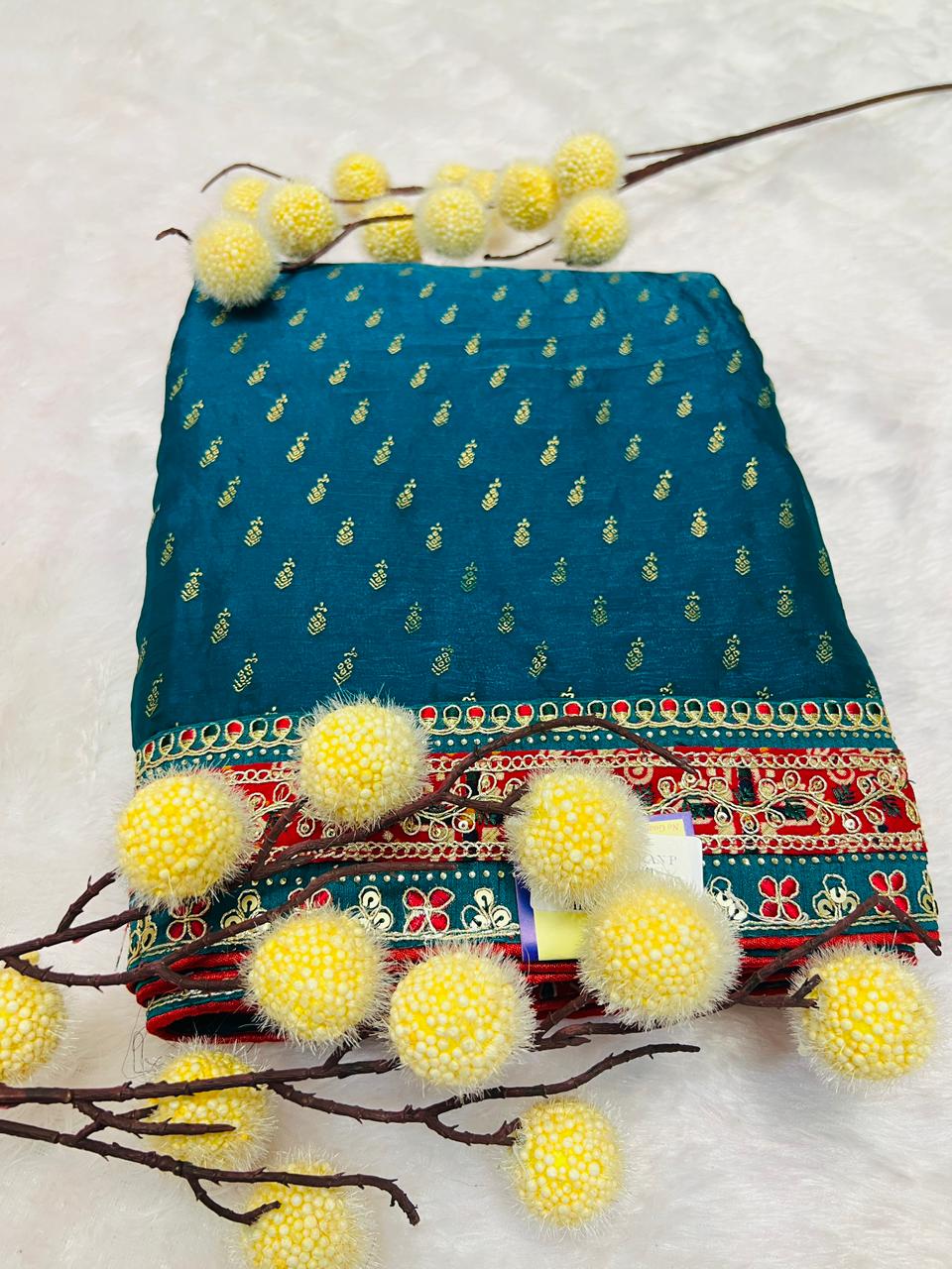 Bottle Green Silk Saree with Zari Boota Weaving