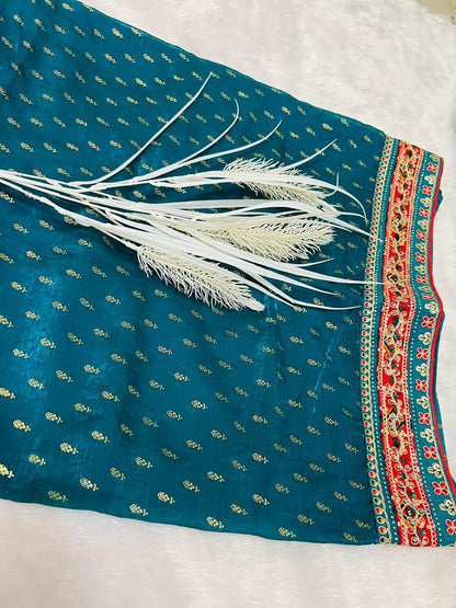 Bottle Green Silk Saree with Zari Boota Weaving