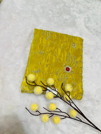 Yellow Embroidered Partywear Silk Saree