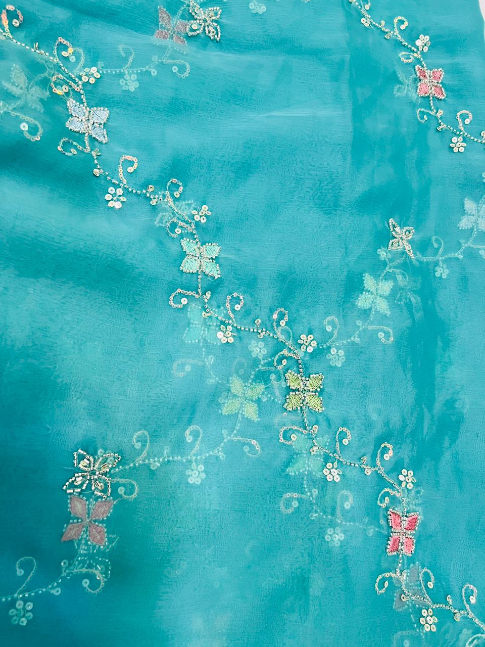 Green Designer Embroidered Partywear Saree